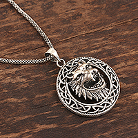 Sterling silver pendant necklace, 'Furious Wolf' - Sterling Silver Wolf Pendant Necklace on Box Chain