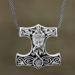 Men's sterling silver pendant necklace, 'Thor's Hammer' - Men's Thor's Hammer Necklace in Sterling Silver