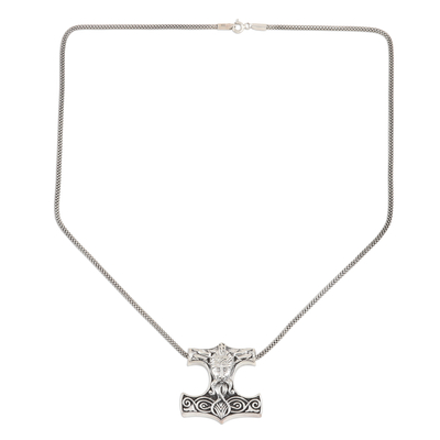 Herren-Halskette mit Anhänger aus Sterlingsilber - Thorshammer-Halskette für Herren aus Sterlingsilber