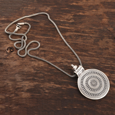 Sterling silver pendant necklace, 'Bold Medallion' - Sterling Silver Medallion Pendant Necklace