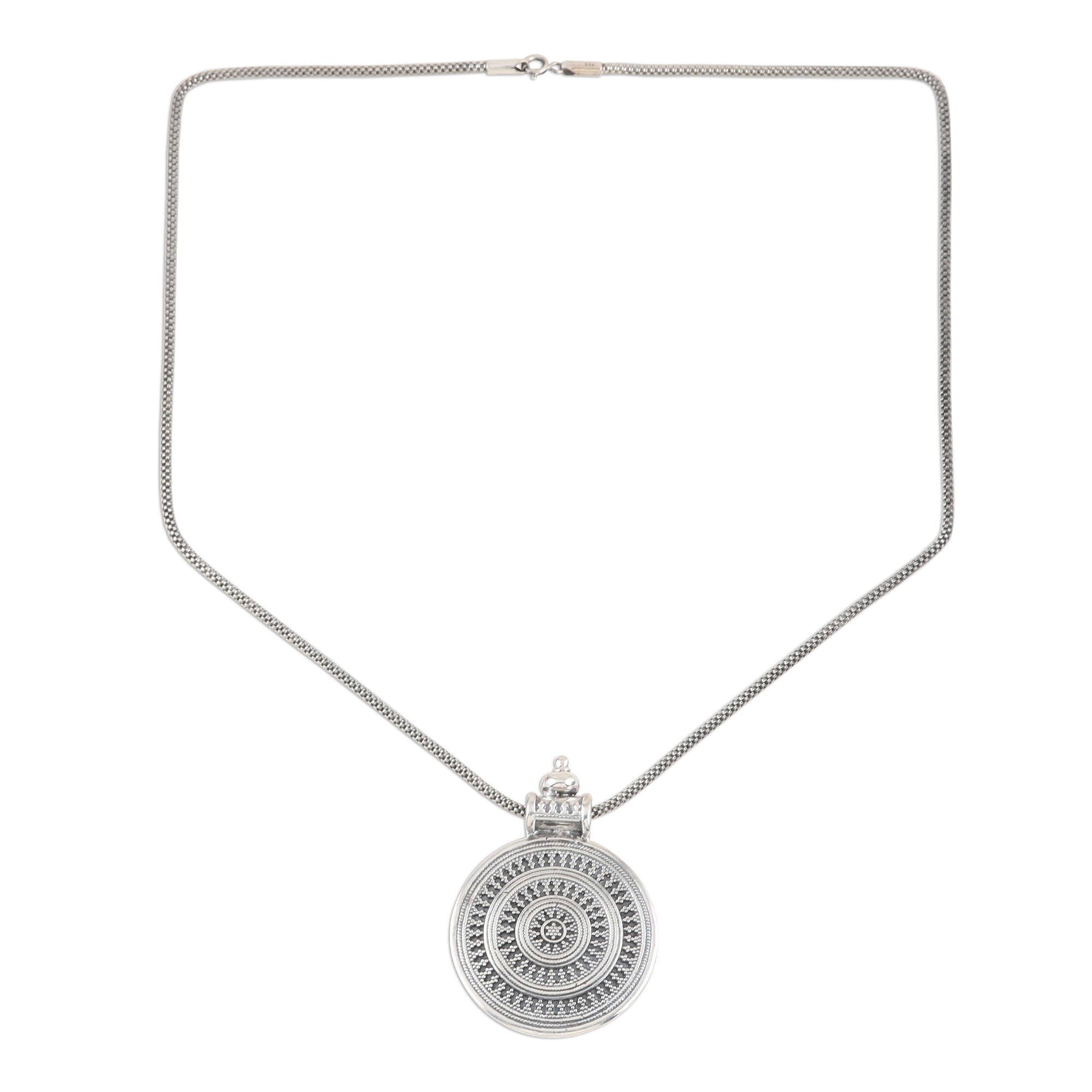 Sterling Silver Medallion Pendant Necklace Bold Medallion NOVICA