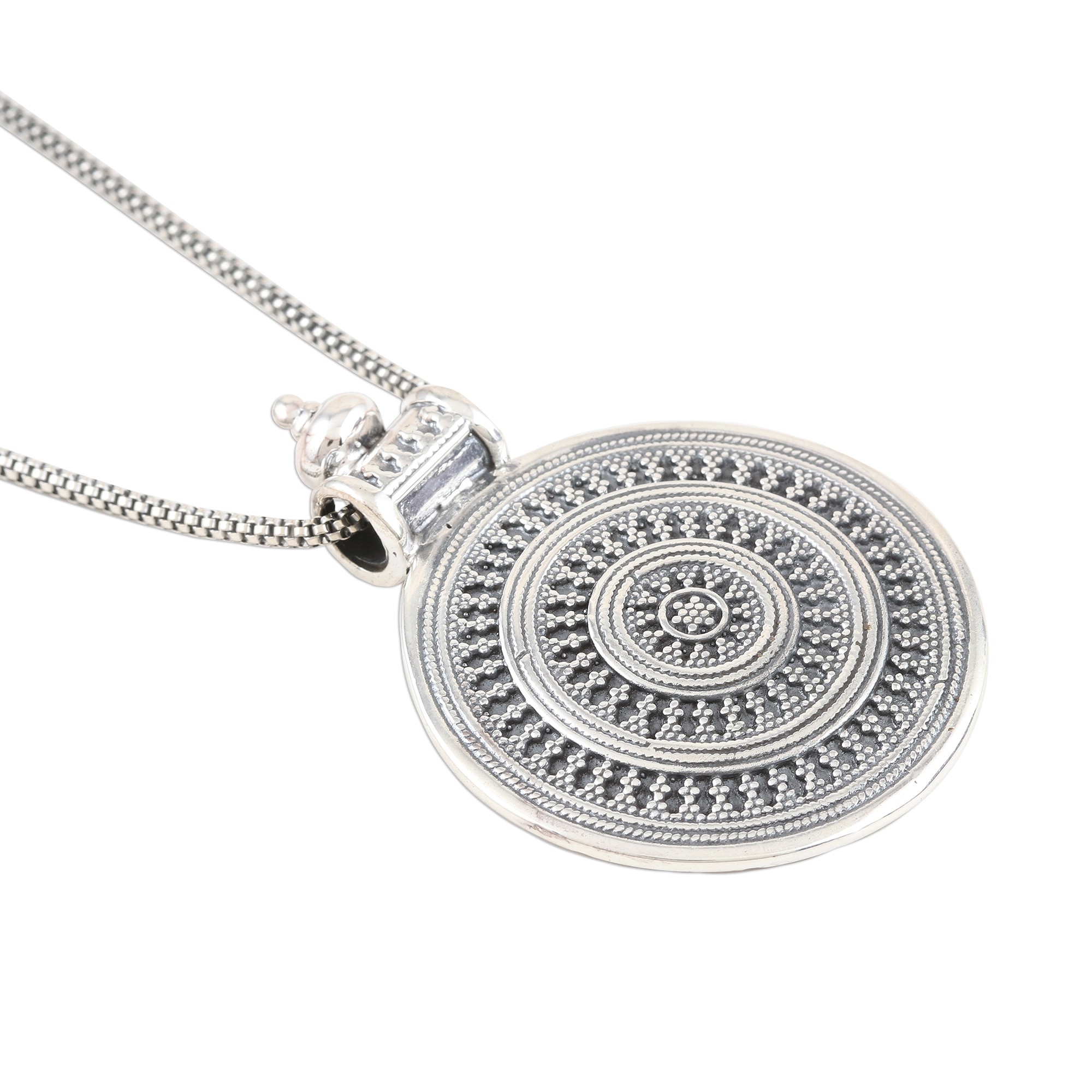 Sterling Silver Medallion Pendant Necklace Bold Medallion NOVICA