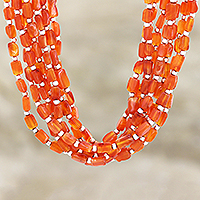 Carnelian torsade necklace, 'Bright Sunset' - Multi-Strand Carnelian and Sterling Silver Necklace