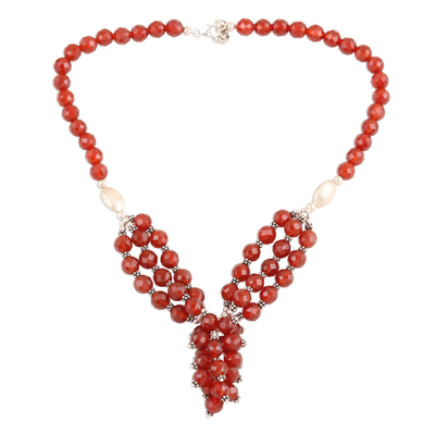Halskette mit Anhänger aus Onyxperlen - Rote Onyx-Perlen-Anhänger-Halskette aus Indien