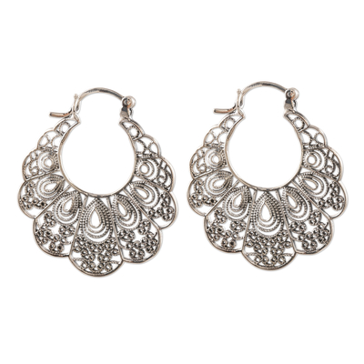 Sterling silver filigree hoop earrings, 'Sweet Frills' - Lacy Filigree Sterling Silver Hoop Earrings