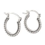 Sterling silver hoop earrings, 'Brightly Shining' - Beaded Sterling Silver Hoops from India