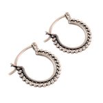 Sterling silver hoop earrings, 'Brightly Shining' - Beaded Sterling Silver Hoops from India