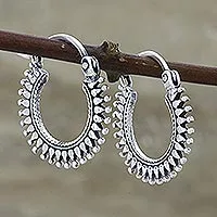 Sterling silver hoop earrings, 'Bright Rays' - Handmade Sterling Silver Hoop Earrings