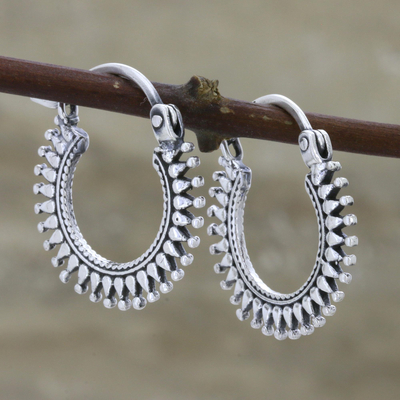 Sterling silver hoop earrings, 'Bright Rays' - Handmade Sterling Silver Hoop Earrings