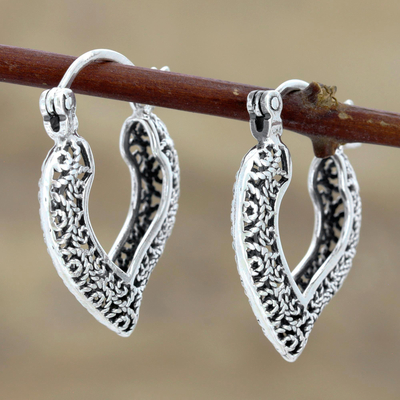 Pendientes aro filigrana en plata de primera ley - Pendientes aro corazón filigrana plata elaborados artesanalmente