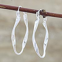 Sterling silver hoop earrings, 'Sleek Ribbon'