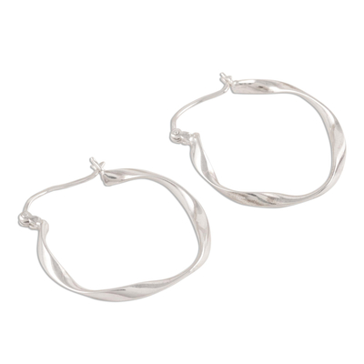 Sterling silver hoop earrings, 'Sleek Ribbon' - Unique Sterling Silver Twisted Hoop Earrings