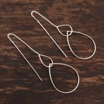 Sterling silver threader earrings, 'Dancing Droplets' - Sterling Silver Interlocking Teardrop Threader Earrings