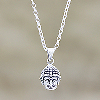 Sterling silver pendant necklace, 'Calm Buddha' - Calm Buddha Pendant Necklace in Sterling Silver