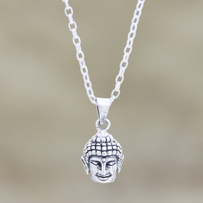 Sterling silver pendant necklace, Calm Buddha