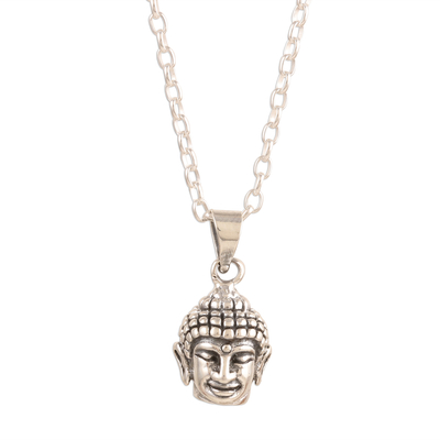 Calm Buddha Pendant Necklace in Sterling Silver