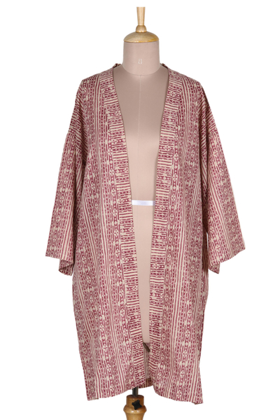 Cotton kimono jacket, 'Berry Charm' - Hand Made Screen Printed Cotton Kimono Jacket