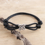 Sterling silver unity bracelet, 'Life in Harmony' - Sterling Silver Infinity Knot Black Cord Unity Bracelet