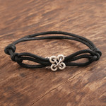 Sterling silver unity bracelet, 'Life in Harmony' - Sterling Silver Infinity Knot Black Cord Unity Bracelet