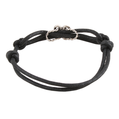 Sterling silver unity bracelet, 'Life in Harmony' - Sterling Silver Infinity Knot Black Cord Unity Bracelet
