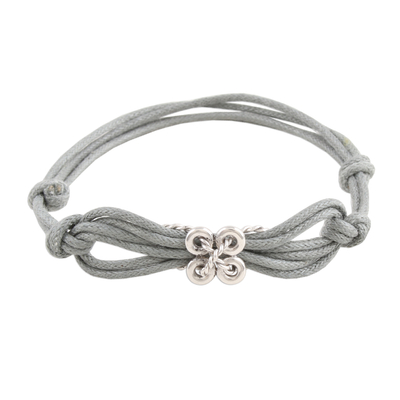 Sterling silver unity bracelet, 'Join in Harmony' - Sterling Silver Infinity Knot Grey Cord Unity Bracelet