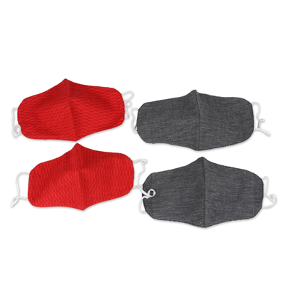 Gesichtsmasken aus Baumwolle, (4er-Set) - 2 rote/2 schwarz konturierte Nadelstreifen-Gesichtsmasken aus Baumwolle