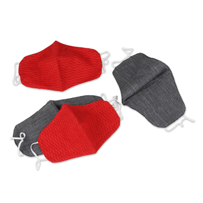 Gesichtsmasken aus Baumwolle, (4er-Set) - 2 rote/2 schwarz konturierte Nadelstreifen-Gesichtsmasken aus Baumwolle