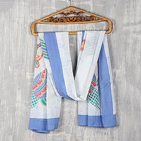 Cotton batik shawl, 'Abstract Peacock' - Artisan Crafted Multicolored Cotton Batik Shawl
