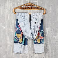 Cotton batik shawl, 'Blissful Butterfly' - Hand Crafted Cotton Batik Shawl with Butterfly Motif