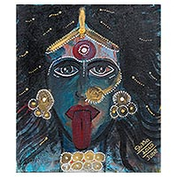 'Pacífico Kali' - Pintura acrílica firmada de la diosa hindú Kali