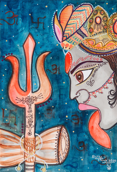 'Fierce Kali' - Original Watercolor Painting of Hindu Goddess Kali