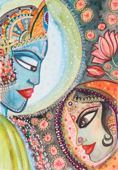 'Ram Sita Vivah' - Ram Sita Wedding Signed Watercolour Painting