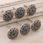 Ceramic knobs, 'Floral Appeal' (set of 6) - Set of 6 Hand Painted Ceramic Knobs/Drawer Pulls