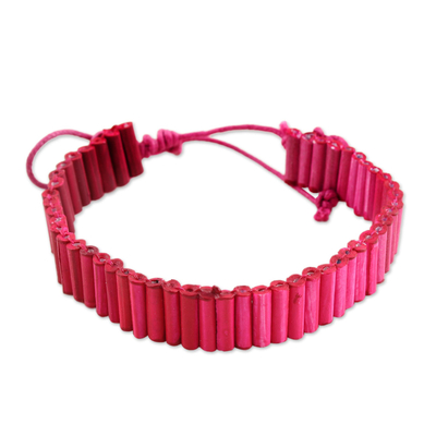 Recycled paper unity bracelet, 'Rose for Strength' - Indian Deep Rose Recycled Paper Handcrafted Unity Bracelet