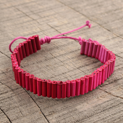 Recycled paper unity bracelet, 'Rose for Strength' - Indian Deep Rose Recycled Paper Handcrafted Unity Bracelet
