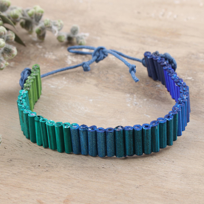 Pulsera de unidad de papel reciclado, 'Azul y verde para la fuerza' - Pulsera de unidad hecha a mano de papel reciclado de azul a verde indio