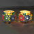 Glass mosaic tealight holders, 'Floral Illumination' (pair) - Pair of Colorful Round Mosaic Tealight Candleholders