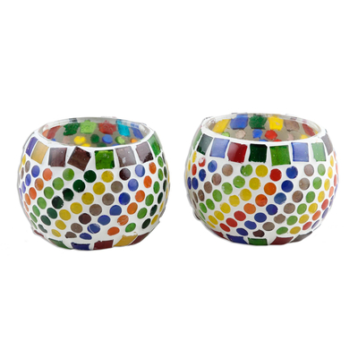 Glass Mosaic Tealight Candleholders (Pair)