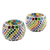 Glass mosaic tealight candleholders, 'Festive Rainbow' (pair) - Glass Mosaic Tealight Candleholders (Pair)