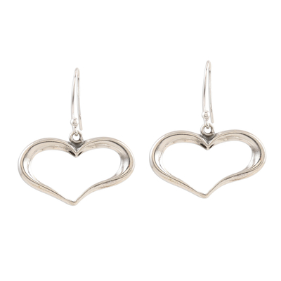 Sterling silver dangle earrings, 'Carefree Heart' - Polished Sterling Silver Heart Dangle Earrings