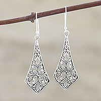 Sterling silver dangle earrings, 'Baroque Motif' - Ornate Sterling Silver Dangle Earrings from India