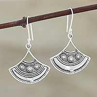 Sterling silver dangle earrings, 'Antique Fan' - Fan-Shaped Sterling Silver Dangle Earrings