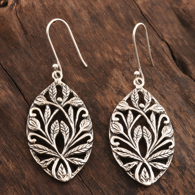 Sterling silver dangle earrings, 'Alluring Garden' - Botanical Motif Sterling Silver Dangle Earrings