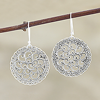 Sterling silver dangle earrings, 'Rajasthani Lace' - Lacy Sterling Silver Dangle Earrings