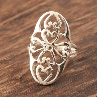Sterling silver cocktail ring, 'Floral Jali' - Ornate Sterling Silver Jali Ring