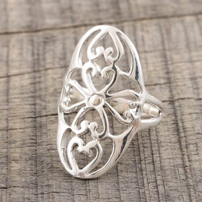 Sterling silver cocktail ring, 'Floral Jali' - Ornate Sterling Silver Jali Ring