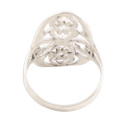 Ornate Sterling Silver Jali Ring - Floral Jali | NOVICA