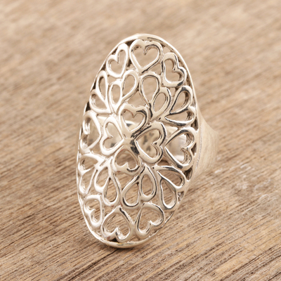 Sterling silver cocktail ring, 'Overflowing Heart' - Heart Motif Sterling Silver Cocktail Ring