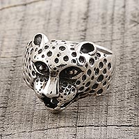 Men's sterling silver ring, 'Roaring Cheetah' - Roaring Cheetah Sterling Silver Men's Ring