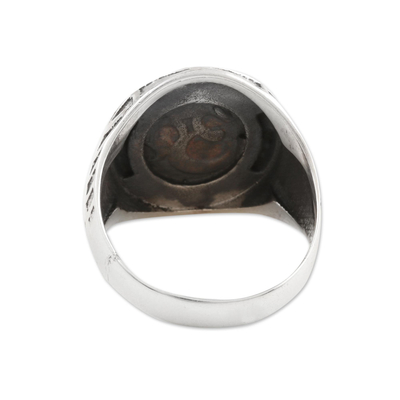 Men's sterling silver signet ring, 'Glorious Om' - Men's Om Symbol Sterling Silver Ring